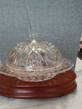 Vintage Anchor Hocking Clear Glass Round Covered Butter Dish & Domed